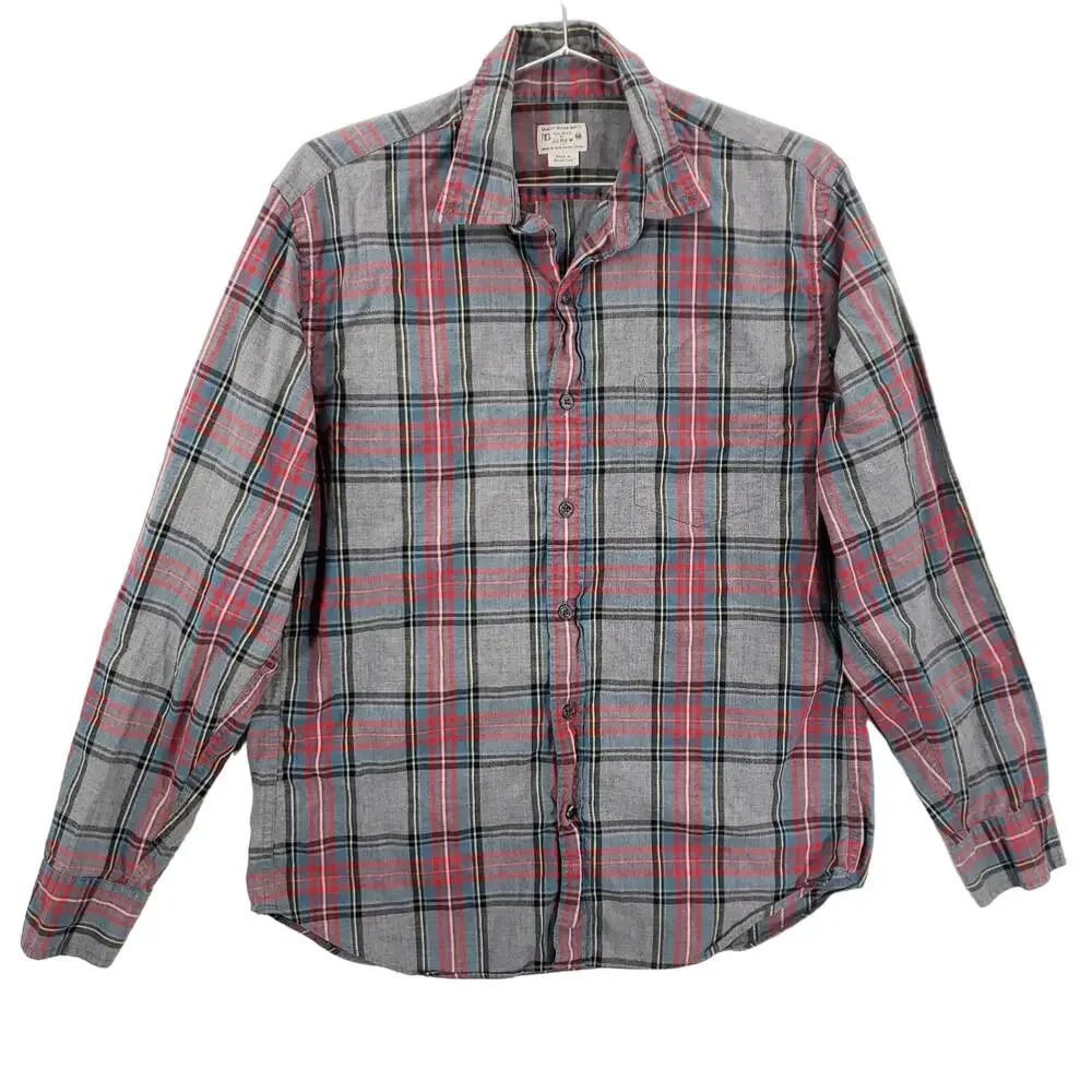 J Crew Shirt Mens Medium Gray Multi Plaid Long Sleeve Casual Comfort Button Down